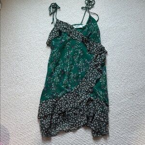 Astr Emerald Floral Dress with Ruffles